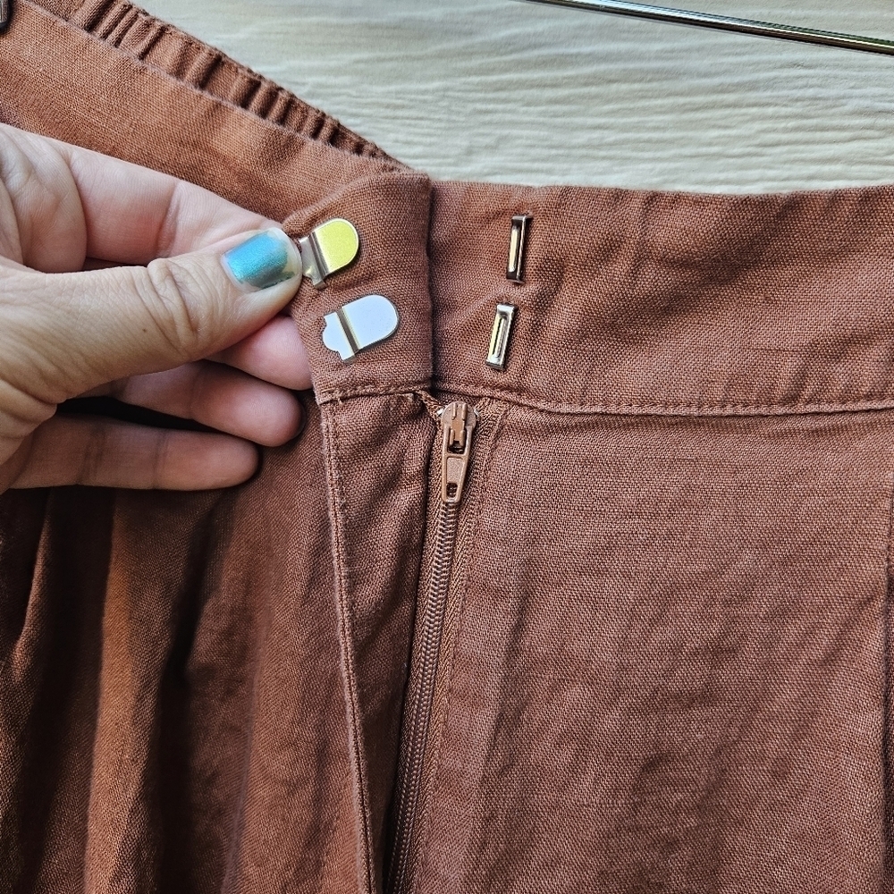 Magaschoni brown linen wide leg pants medium - Picture 3 of 5